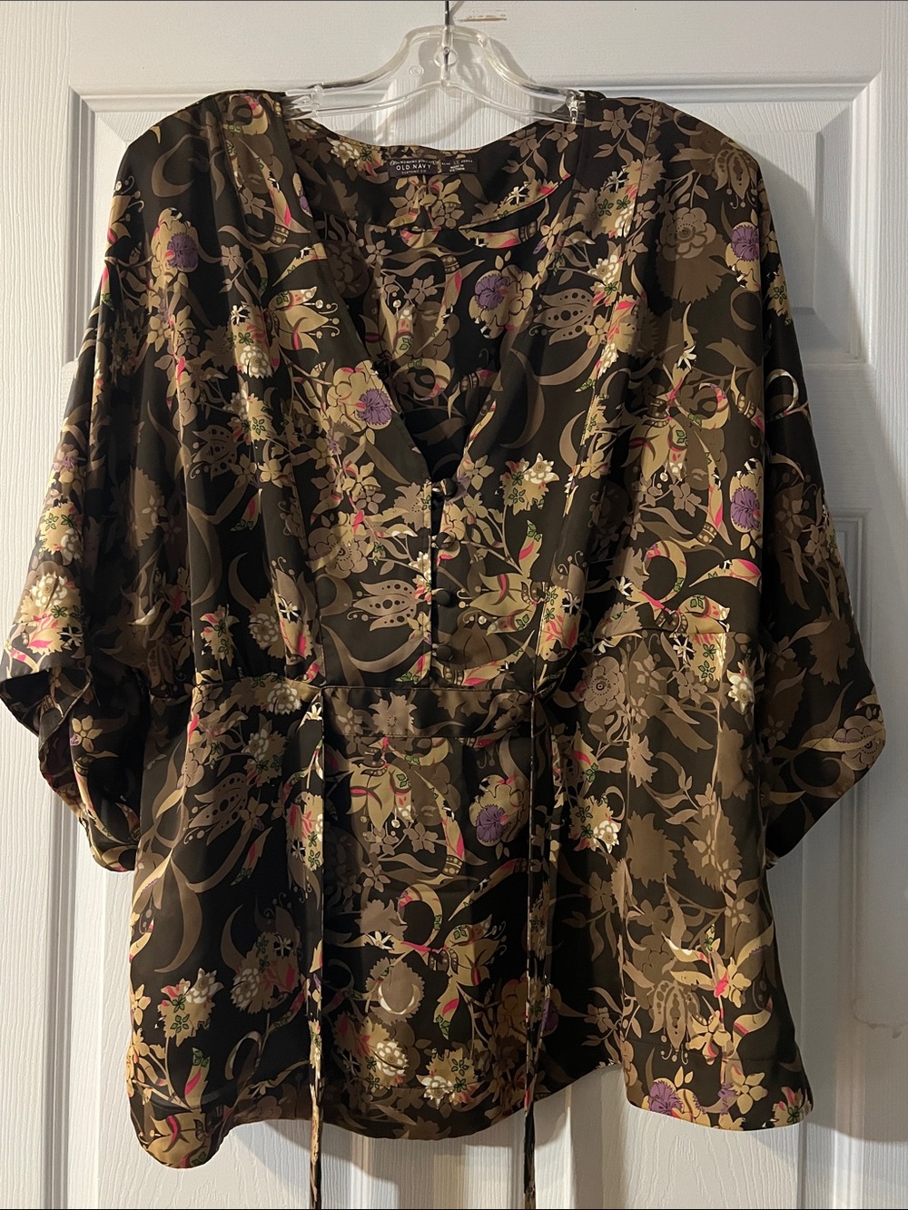 Old Navy Brown Floral Long-Sleeve V-Neck Dress Top